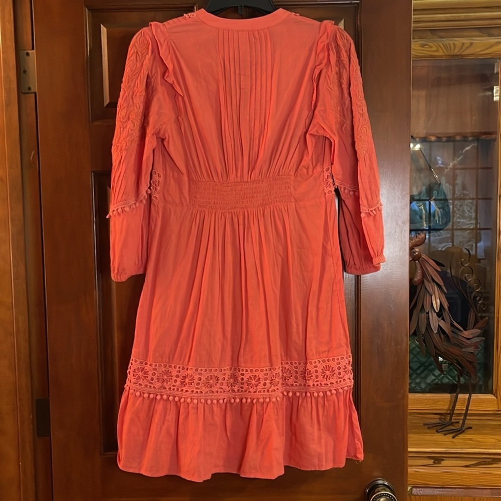ANTHROPOLOGIE AKEMI + KIN JOSEPHINE Coral Embroidered Women's Dress SIZE XS - Picture 5 of 5